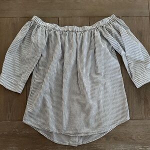 EUC 14th & Union White and Grey Striped Off the Shoulder Top